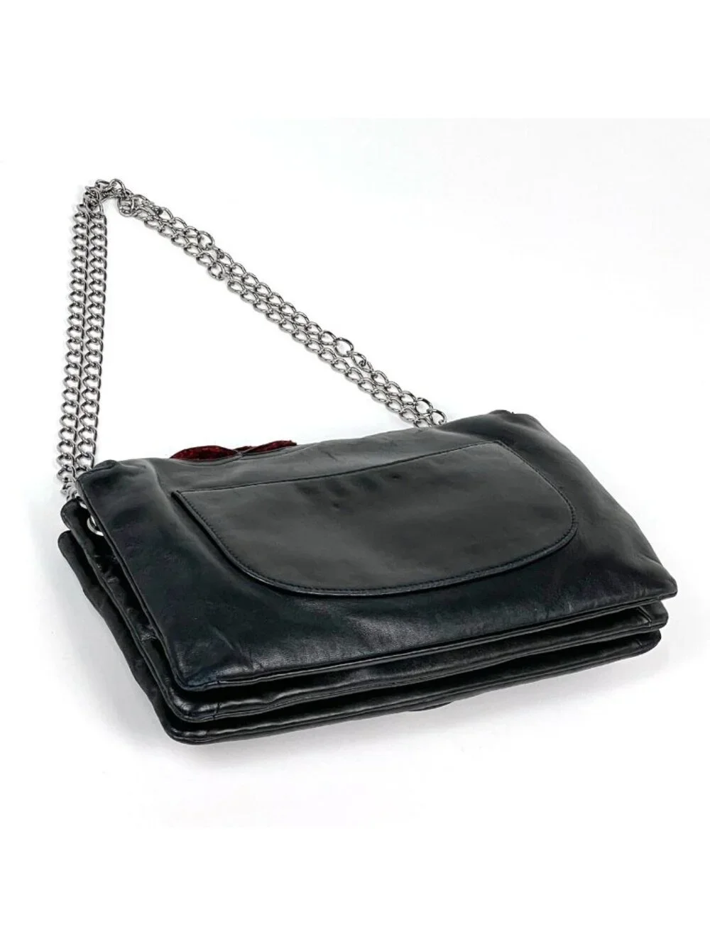 Chanel Shoulder Bag CC Logo Camellia Leather Black